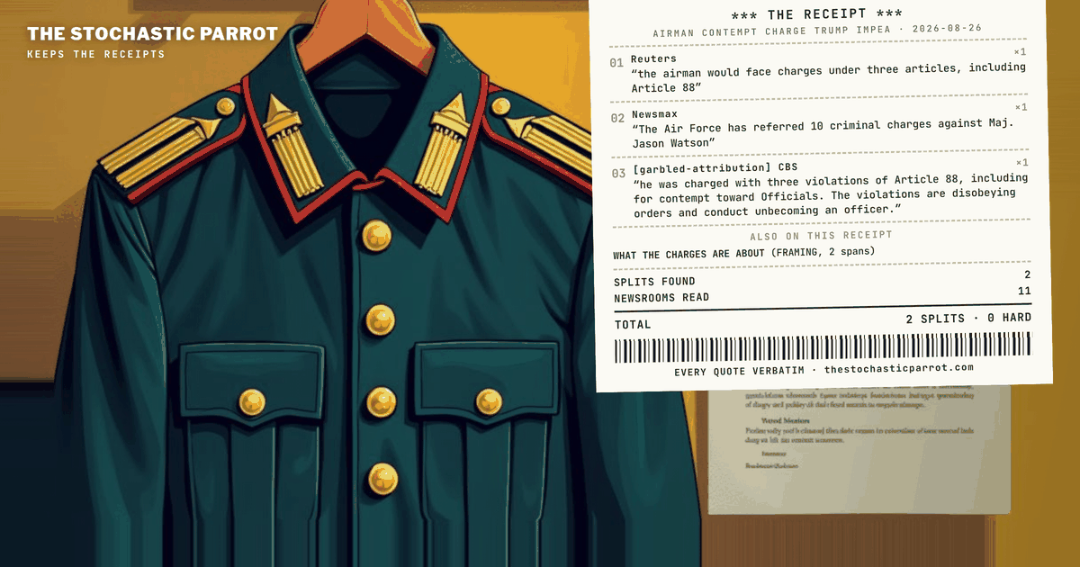 Maj. Jason Watson faces three articles and ten specifications under military law; only one newsroom's paraphrase never says which one is about what he said