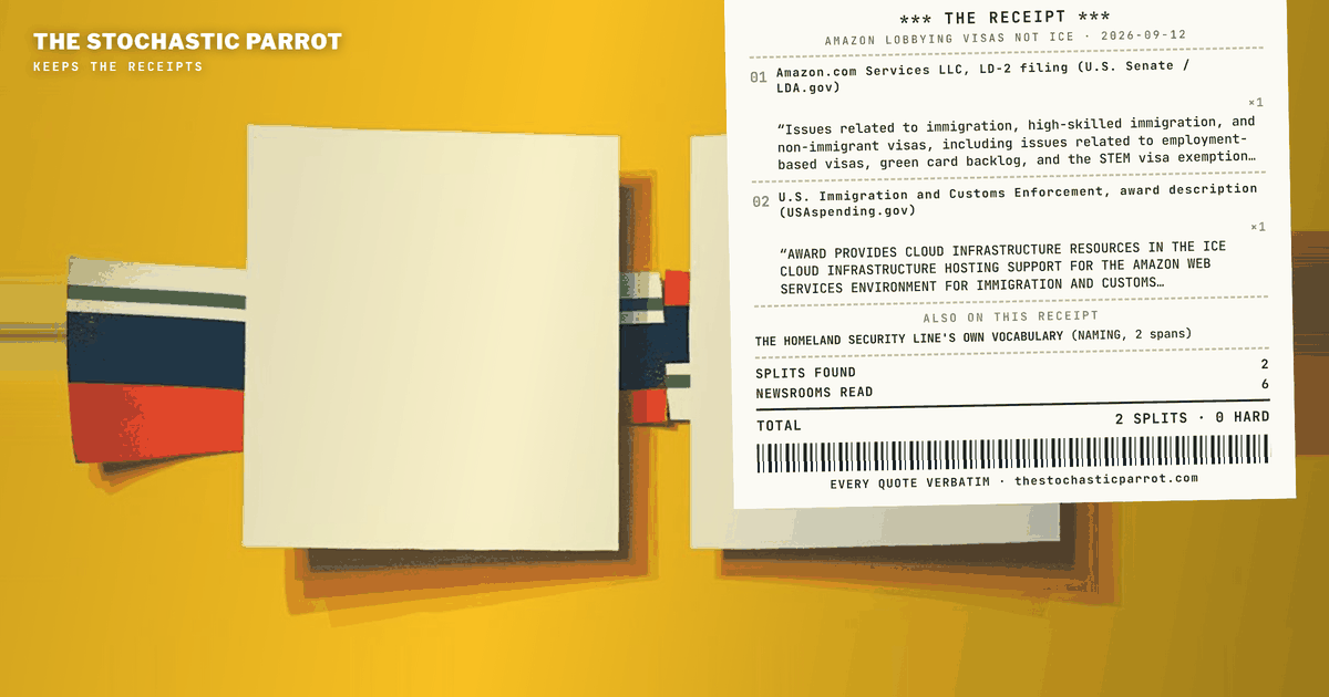 A lobbying disclosure and a federal award both say immigration. One means green cards. The other means Immigration and Customs Enforcement. No outlet put them on the same page.