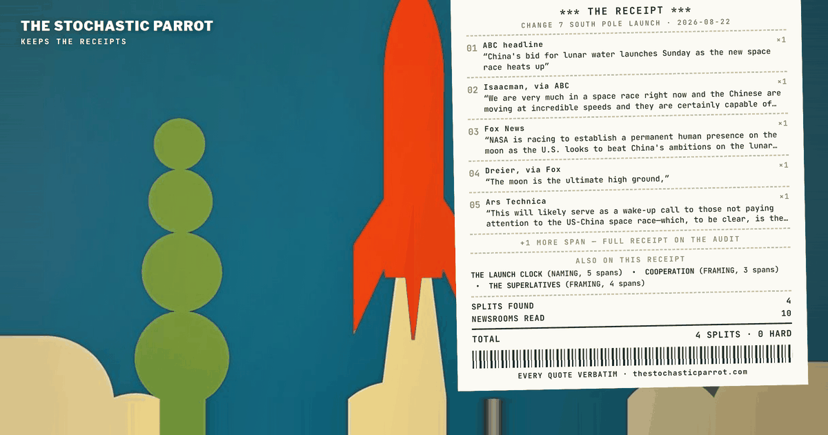Ten outlets, one rocket, and a launch instant that exists as an air-traffic fact before it exists as an announcement — four clocks naming it, one clock declining