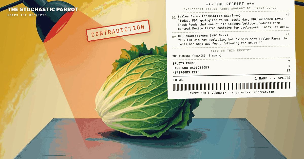 The FDA's own positive test on Taylor Farms lettuce was wrong, the agency said Sunday — Taylor Farms says that got it an apology, the FDA says it only got "the facts," and neither side has budged since