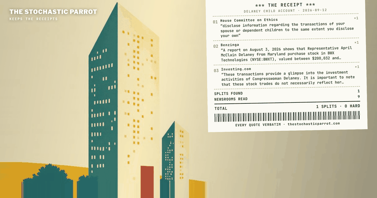 Delaney Discloses 140 Trades in Two Filings, Every Row in a Dependent Child's Account, All Inside the Deadline; the Only Coverage Is a Column of Trading Bots