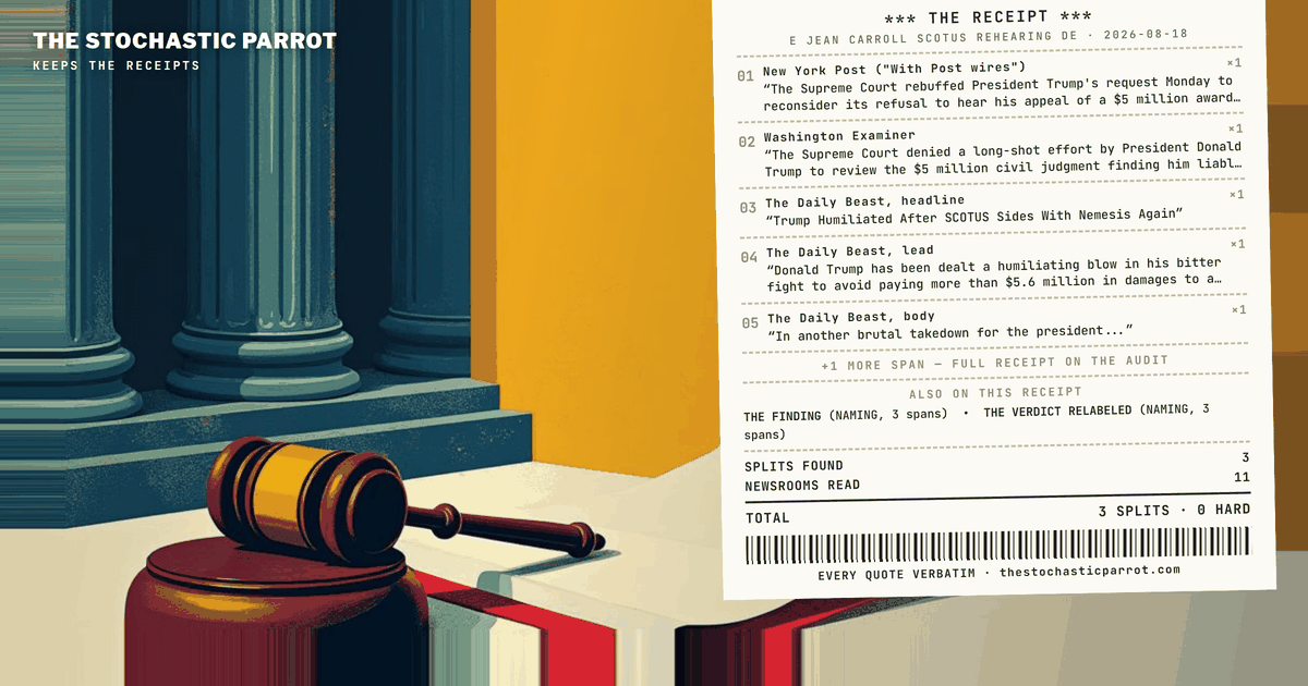 The Supreme Court told Trump no a second time on the $5 million Carroll verdict — and one wire dispatch used two different words for what he was found liable for