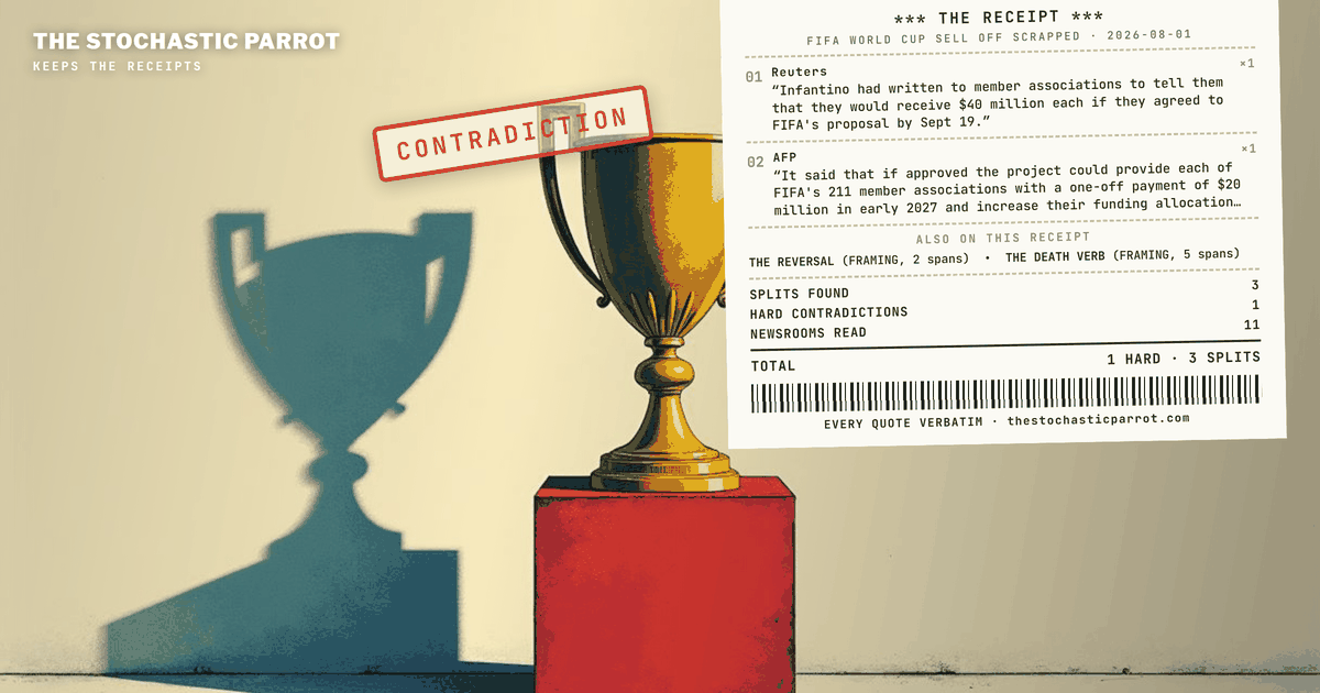 FIFA confirms the World Cup sell-off is dead — after days of "nobody is selling football," the same body says "this proposal will not proceed," and the outlets reporting the death still can't agree what the deal was worth