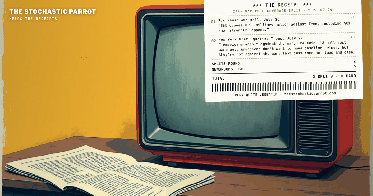 The polls all agree Americans oppose the Iran war. The amount of television time each outlet devotes to saying so does not — and the gap is not small