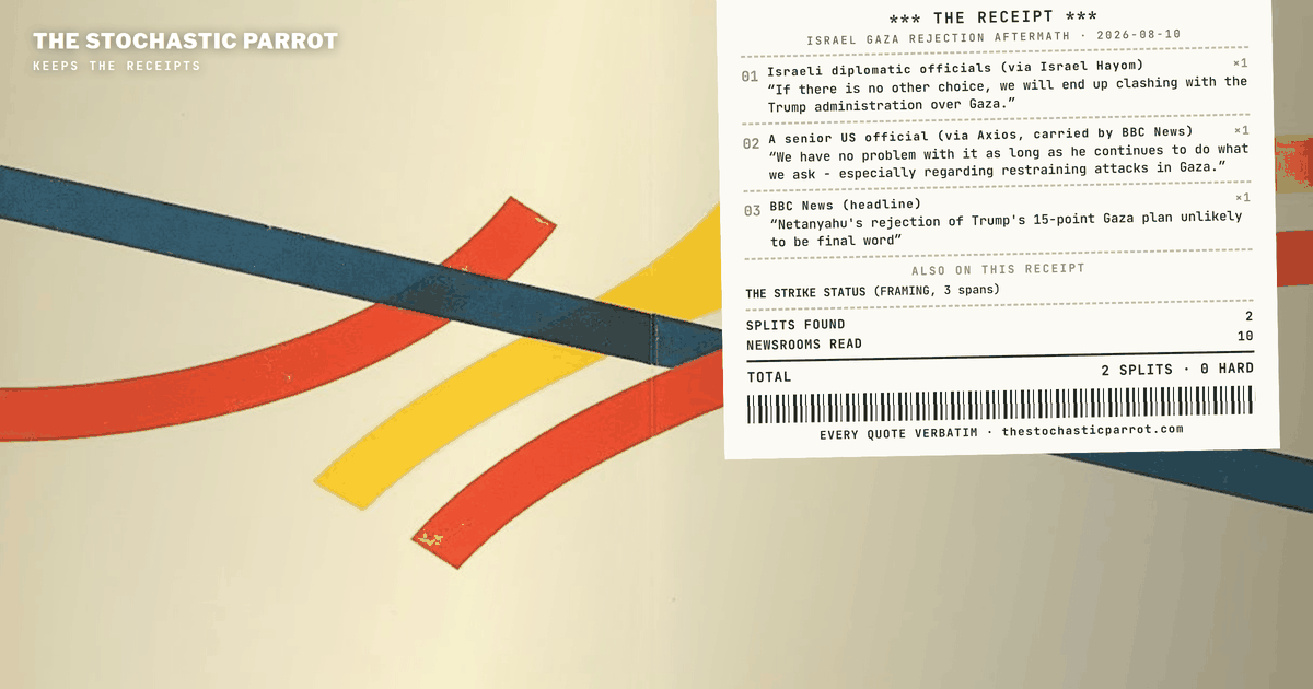 Netanyahu rejected the 15-point plan again, for the people who said he hadn't — and the coverage split on what a rejection is: "not bothered" at the White House, a coming "clash" in Jerusalem, "not the final word" at the BBC