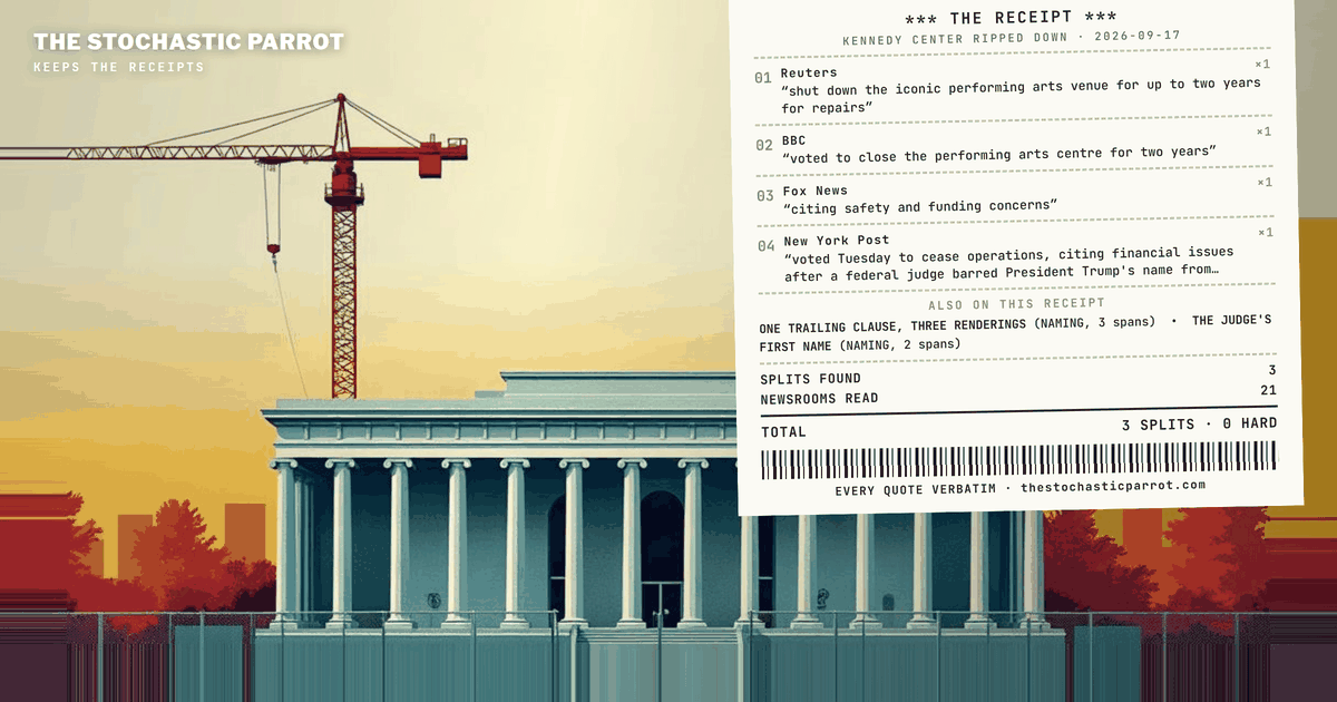 The desk fetched twenty-five pieces on the fencing, the closure vote, and the president's Wednesday remark. The remark appears in most of the corpus and in none of one bucket. Where it appears, its trailing clause is heard three different ways. This brief supersedes the desk's Tuesday closure-vote brief.