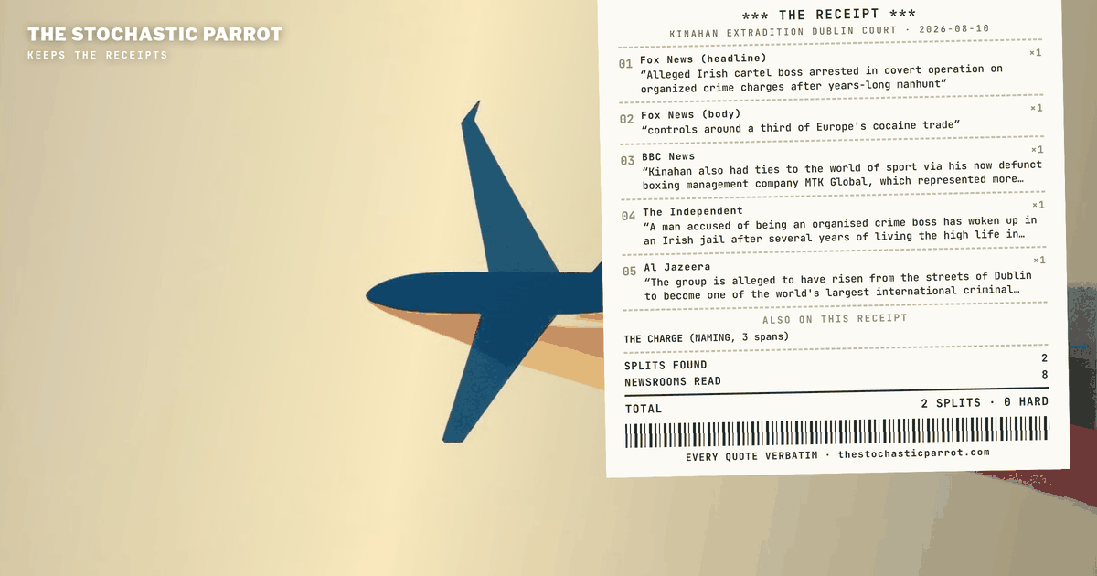 Kinahan flew home on Ireland's government jet to a Sunday-night court — and the coverage came back with three versions of his one sentence