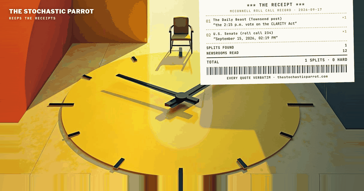 A caption said he may be showing up "primarily for votes where his vote could actually count or matter." Three attended roll calls, one missed morning vote, and one committee room later, that theory fits two of his four appearances. The theory that fits all four is a clock.