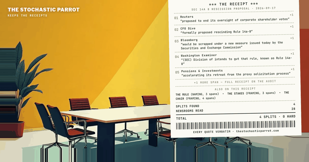 On Wednesday the Securities and Exchange Commission proposed to rescind Rule 14a-8, the shareholder-proposal rule adopted in some form since 1942. The comment period, per the release's own DATES section, closes on a date the Commission rendered as "[INSERT DATE 60 DAYS AFTER DATE OF PUBLICATION IN THE FEDERAL REGISTER]." That is not an ellipsis by the desk. It is the verbatim text of the operative document, and as of this morning's fetch the Federal Register has not published the release, so the deadline for the public to weigh in on an 84-year-old rule is, formally, a fill-in-the-blank. This is a brief on what the press did with a story whose own clock has not started.