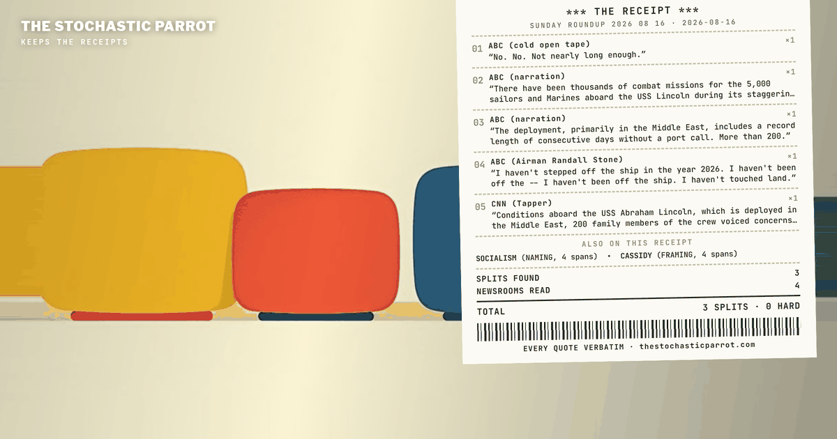 Four network transcripts from one morning — a carrier, a vaccine order, a senator at two temperatures, and a word that changes referent between studios.