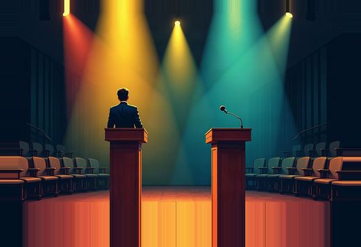 Everyone in the corpus accepts the same sequence of events — a Tuesday debate on Fox 2 Detroit, a moderator named Roop Raj, a Republican nominee who withdrew that morning, a Democrat who showed up beside furniture. Not one outlet in the file asserts a fact that any other outlet denies. The splits are all downstream of the event: what word covers the withdrawal, whose sentences get carried, and whether an absent man was dodging, standing firm, or merely declining.